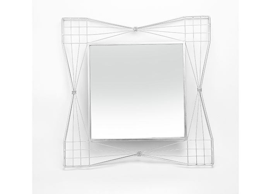 Modern Home Decor Square Mirrored Wall Art Silver Hollowed-out Metal Frame