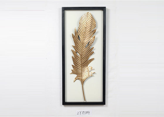 Metal Leaves Design With Black Rectangle Wooden Frame Wall Art Decoration For Home Gallery Hotel