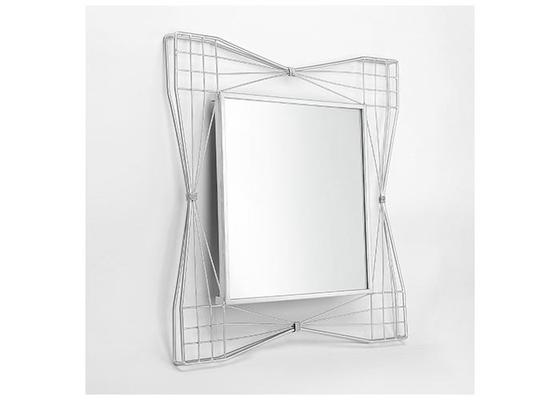 Modern Home Decor Square Mirrored Wall Art Silver Hollowed-out Metal Frame
